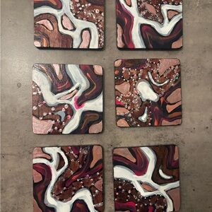 Hand Painted One of a Kind Abstract Artistic Swirl Coaster Set. New.